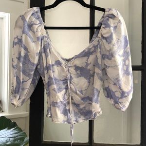 Open Edit blue and white top
